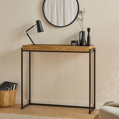 CALICOSY - Console avec plateau à rebords et pieds en métal noir L100 cm - JESSIE - Bois clair Beige - Publicité CALICOSY - Console avec plateau à rebords et pieds en métal noir L100 cm - JESSIE - Bois clair Beige - Publicité