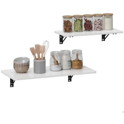 Lot de 2 tables pliantes murales - HOMCOM - table murale rabattable en bois - pour cuisine salle à manger bureau - blanc brillant Blanc - Publicité Lot de 2 tables pliantes murales - HOMCOM - table murale rabattable en bois - pour cuisine salle à manger bureau - blanc brillant Blanc - Publicité
