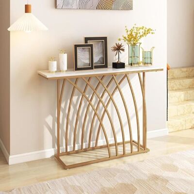 GIANTEX Console Meuble Entrée- Imprimée Marbre Doré- 120x 30x 80 cm- Table Console Scandinave- pour Salon/Couloir- Cadre en Métal Blanc - Publicité GIANTEX Console Meuble Entrée- Imprimée Marbre Doré- 120x 30x 80 cm- Table Console Scandinave- pour Salon/Couloir- Cadre en Métal Blanc - Publicité