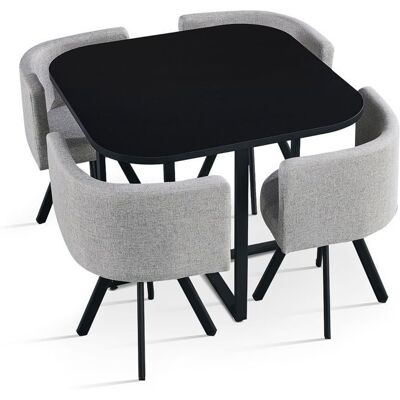 MENZZO Table carrée 90cm avec 4 chaises gain de place Oslo Noir et Tissu Gris - table à manger Gris - Publicité MENZZO Table carrée 90cm avec 4 chaises gain de place Oslo Noir et Tissu Gris - table à manger Gris - Publicité