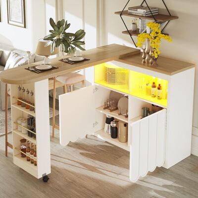 LEMONBEST Table de Bar LED Extensible 205×39×100 cm Bar à Manger Rotatif 360° Blanc avec Rangement Roulettes Portes et Plateau en Bois Blanc - Publicité LEMONBEST Table de Bar LED Extensible 205×39×100 cm Bar à Manger Rotatif 360° Blanc avec Rangement Roulettes Portes et Plateau en Bois Blanc - Publicité