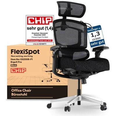 FlexiSpot ErgoX Pro Chaise Ergonomique Réglage Hauteur à 12 Niveaux Accoudoirs 7D Lombaire 5D Charge 250 kg Mousse Noir Noir - Publicité FlexiSpot ErgoX Pro Chaise Ergonomique Réglage Hauteur à 12 Niveaux Accoudoirs 7D Lombaire 5D Charge 250 kg Mousse Noir Noir - Publicité