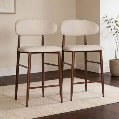 HAPPY GARDEN Lot de 2 tabourets de bar beige et métal effet bois foncé SIMON Beige - Publicité HAPPY GARDEN Lot de 2 tabourets de bar beige et métal effet bois foncé SIMON Beige - Publicité