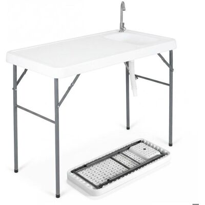 Table de Camping Pliante avec Évier 2 en 1 COSTWAY-104 x 59 x 76 cm-Tuyau de DrainageRobinet Flexible-pour Pique-Niques et Pêche Blanc - Publicité Table de Camping Pliante avec Évier 2 en 1 COSTWAY-104 x 59 x 76 cm-Tuyau de DrainageRobinet Flexible-pour Pique-Niques et Pêche Blanc - Publicité