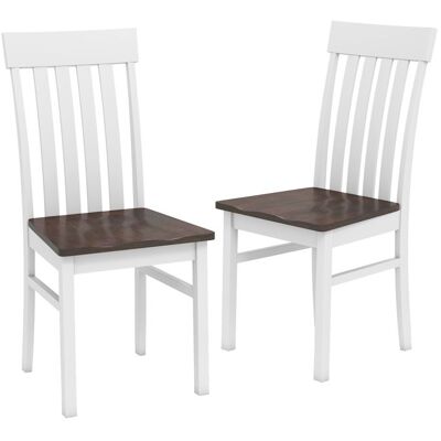 COSTWAY Lot de 2 Chaises de Salle à Manger en Bois - Dossiers Hauts à Lattes Sièges Concaves 44 x 505 x 97 cm Blanc+Marron - Publicité COSTWAY Lot de 2 Chaises de Salle à Manger en Bois - Dossiers Hauts à Lattes Sièges Concaves 44 x 505 x 97 cm Blanc+Marron - Publicité