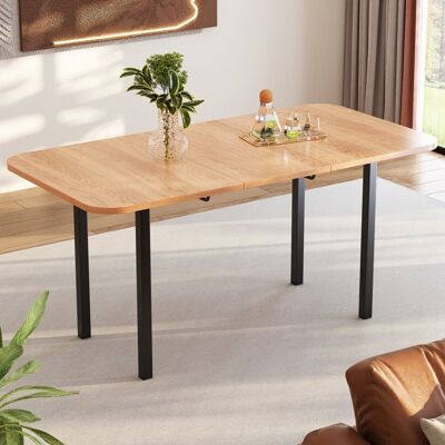 LEMLIT Table à Manger Extensible 120/160 cm avec Pieds Alliage Haute Résistance - pour 4 à 6 Personnes - Moderne Minimaliste - Bois Naturel Marron - Publicité LEMLIT Table à Manger Extensible 120/160 cm avec Pieds Alliage Haute Résistance - pour 4 à 6 Personnes - Moderne Minimaliste - Bois Naturel Marron - Publicité