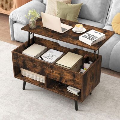 Table Basse Salon avec Plateau Relevable COSTWAY Pieds en Bois de Pin Table de Salon avec 2 Compartiments Rangement Caché Marron Marron - Publicité Table Basse Salon avec Plateau Relevable COSTWAY Pieds en Bois de Pin Table de Salon avec 2 Compartiments Rangement Caché Marron Marron - Publicité