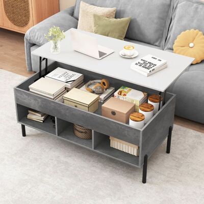 Table Basse Relevable 100 x 50 CM COSTWAY 3 Cubes de Rangement Compartiment Caché Table Rectangulaire de Salon Charge 70KG Gris Gris - Publicité Table Basse Relevable 100 x 50 CM COSTWAY 3 Cubes de Rangement Compartiment Caché Table Rectangulaire de Salon Charge 70KG Gris Gris - Publicité