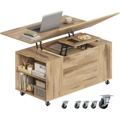 Table Basse avec roulettes - WOLTU Table de Salon avec Tiroir - Relevable Extensible et Réglable - Chêne Clair Jaune - Publicité Table Basse avec roulettes - WOLTU Table de Salon avec Tiroir - Relevable Extensible et Réglable - Chêne Clair Jaune - Publicité