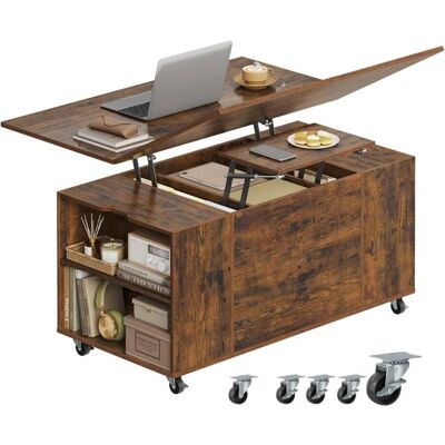 Table Basse avec roulettes - WOLTU Table de Salon avec Tiroir - Relevable Extensible et Réglable - Marron Rustique Marron - Publicité Table Basse avec roulettes - WOLTU Table de Salon avec Tiroir - Relevable Extensible et Réglable - Marron Rustique Marron - Publicité