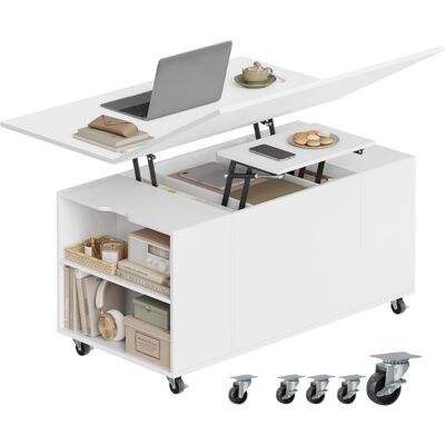 Table Basse avec roulettes - WOLTU Table de Salon avec Tiroir - Relevable Extensible et Réglable - Blanc Blanc - Publicité Table Basse avec roulettes - WOLTU Table de Salon avec Tiroir - Relevable Extensible et Réglable - Blanc Blanc - Publicité