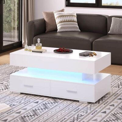 LEMONBEST Table basse LED avec plateau relevable 100 x 50 x 44 cm Table de salon avec 2 tiroirs et espace de rangement caché - Blanc Blanc - Publicité LEMONBEST Table basse LED avec plateau relevable 100 x 50 x 44 cm Table de salon avec 2 tiroirs et espace de rangement caché - Blanc Blanc - Publicité