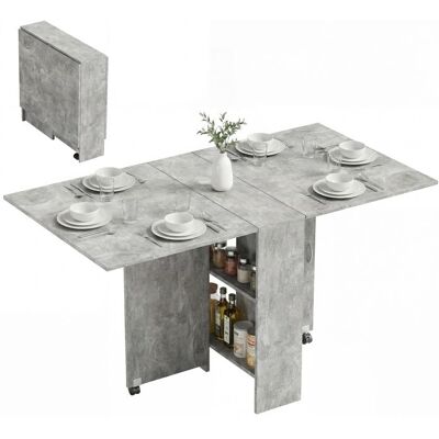 Table pliante - HOMCOM - cuisine salle à manger amovible sur roulettes 2 étagères intégrées - bois - 75x140x74cm - gris Gris - Publicité Table pliante - HOMCOM - cuisine salle à manger amovible sur roulettes 2 étagères intégrées - bois - 75x140x74cm - gris Gris - Publicité