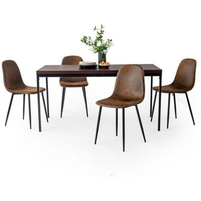 Ensemble table et chaises 5 pcs - FURNITURER - L150 cm - 4 places - Faux daim marron - Pieds métalliques Marron - Publicité Ensemble table et chaises 5 pcs - FURNITURER - L150 cm - 4 places - Faux daim marron - Pieds métalliques Marron - Publicité