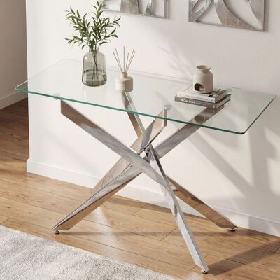 COSTWAY Table Console pour Entrée en Verre Trempé Transparent Cadre en Métal Robustes L115 x l45 x H78 CM Argent Gris - Publicité COSTWAY Table Console pour Entrée en Verre Trempé Transparent Cadre en Métal Robustes L115 x l45 x H78 CM Argent Gris - Publicité