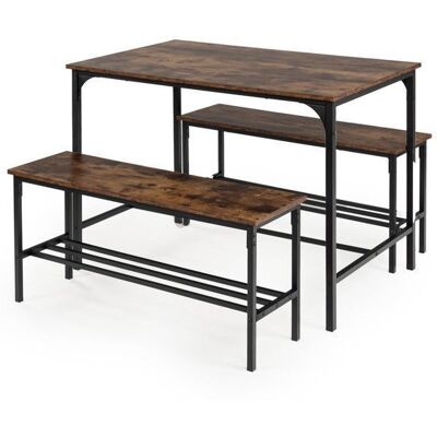 Ensemble de salle à manger - FURNITURER - Rustic Brown Industrial - Table 110cm + 2 bancs 100cm - Acier et bois - 4 personnes Marron - Publicité Ensemble de salle à manger - FURNITURER - Rustic Brown Industrial - Table 110cm + 2 bancs 100cm - Acier et bois - 4 personnes Marron - Publicité