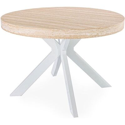 MENZZO Table ronde extensible 110-260cm Myriade Effet travertin Beige et Blanc - table à manger Sans rallonge : L110 x P110 x H75 - Publicité MENZZO Table ronde extensible 110-260cm Myriade Effet travertin Beige et Blanc - table à manger Sans rallonge : L110 x P110 x H75 - Publicité