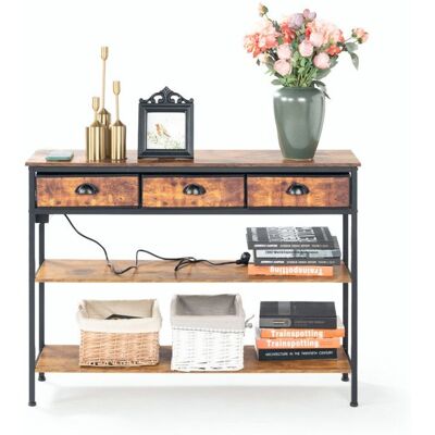Table console - FURNITURER - Table dappoint industrielle - 3 tiroirs - Station de recharge - Cadre métal Marron - Publicité Table console - FURNITURER - Table dappoint industrielle - 3 tiroirs - Station de recharge - Cadre métal Marron - Publicité