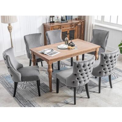 MERAX Lot de 6 Chaises de Salle à Manger Capitonnée en Velours Gris - Style Classique & Design - Pieds en Bois Massif Noir - L50 x P41 cm Marron - Publicité MERAX Lot de 6 Chaises de Salle à Manger Capitonnée en Velours Gris - Style Classique & Design - Pieds en Bois Massif Noir - L50 x P41 cm Marron - Publicité
