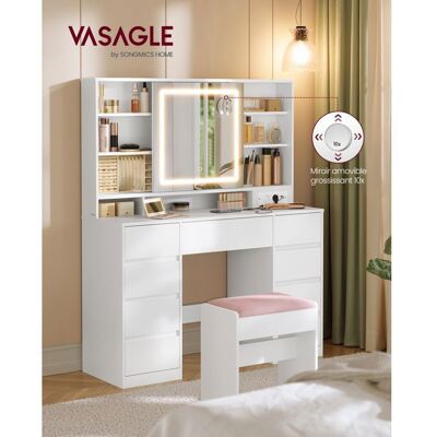 VASAGLE Coiffeuse avec Miroir LED Multiprise 9 Tiroirs Miroir Grossissant Loupe 10x Tabouret Blanc Nuage Blanc - Publicité VASAGLE Coiffeuse avec Miroir LED Multiprise 9 Tiroirs Miroir Grossissant Loupe 10x Tabouret Blanc Nuage Blanc - Publicité