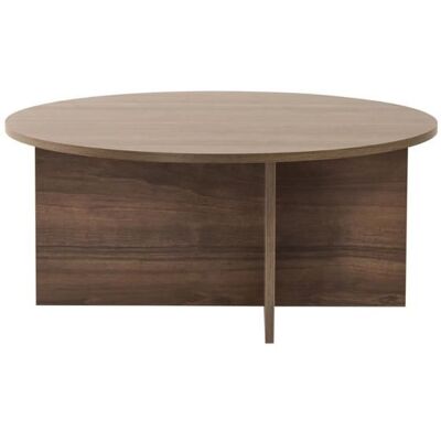 CALICOSY - Table basse avec plateau arrondi L90 cm - SOLEIL - Noyer Marron - Publicité CALICOSY - Table basse avec plateau arrondi L90 cm - SOLEIL - Noyer Marron - Publicité