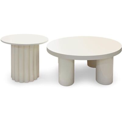 MENZZO Ensemble de 2 tables basses rondes avec piètement style colonne Storia Crème Beige - Publicité MENZZO Ensemble de 2 tables basses rondes avec piètement style colonne Storia Crème Beige - Publicité