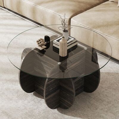 Table Basse Salon Ronde 89 cm COSTWAY Plateau en Verre Trempé Base en Bois Massif Compartiment de Rangement Caché Charge 100 kg - Publicité Table Basse Salon Ronde 89 cm COSTWAY Plateau en Verre Trempé Base en Bois Massif Compartiment de Rangement Caché Charge 100 kg - Publicité
