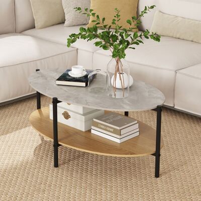 Table Basse Ovale à 2 Niveaux COSTWAY Plateau en Pierre Structure en Métal Rangement Table Basse Salon pour Salle de Réception - Publicité Table Basse Ovale à 2 Niveaux COSTWAY Plateau en Pierre Structure en Métal Rangement Table Basse Salon pour Salle de Réception - Publicité