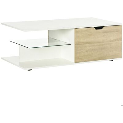Table basse - HOMCOM - rectangulaire contemporain 2 tiroirs 2 niches verre trempé - bois - 106x58x39cm - blanc chêne Blanc - Publicité Table basse - HOMCOM - rectangulaire contemporain 2 tiroirs 2 niches verre trempé - bois - 106x58x39cm - blanc chêne Blanc - Publicité