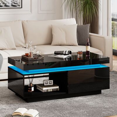Lemonbest Table Basse Moderne 100x50x40.3 cm Table de Salon avec Éclairage LED et Tiroir de Rangement - Laquée Brillante - Noir Noir - Publicité Lemonbest Table Basse Moderne 100x50x40.3 cm Table de Salon avec Éclairage LED et Tiroir de Rangement - Laquée Brillante - Noir Noir - Publicité