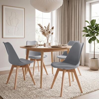 Idimex Lot de 4 chaises de salle à manger ABBY style scandinave gris clair design nordique piètement bois massif siège coque rembourré Gris - Publicité Idimex Lot de 4 chaises de salle à manger ABBY style scandinave gris clair design nordique piètement bois massif siège coque rembourré Gris - Publicité
