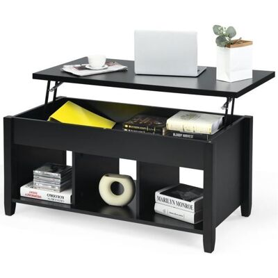 COSTWAY Table Basse avec Plateau Relevable avec 3 Compartiments Ouverts et Dispositif de Levage Pneumatique pour Salon Bureau Noir Marron - Publicité COSTWAY Table Basse avec Plateau Relevable avec 3 Compartiments Ouverts et Dispositif de Levage Pneumatique pour Salon Bureau Noir Marron - Publicité