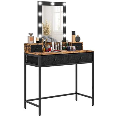 Coiffeuse HOMCOM Table de maquillage Miroir LED réglable intégré - pied en métal Noir - 4 tiroirs en tissu - Aspect bois foncé Marron - Publicité Coiffeuse HOMCOM Table de maquillage Miroir LED réglable intégré - pied en métal Noir - 4 tiroirs en tissu - Aspect bois foncé Marron - Publicité
