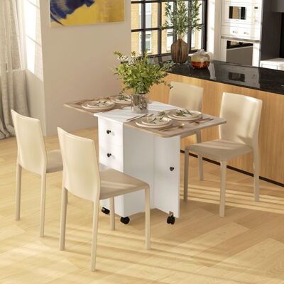Generic Table de cuisine pliable table à manger pliante 2 plateaux rabattables avec 2 tiroirs 1 placard blanc et chêne Blanc - Publicité Generic Table de cuisine pliable table à manger pliante 2 plateaux rabattables avec 2 tiroirs 1 placard blanc et chêne Blanc - Publicité