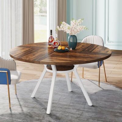 Tribesigns Table à Manger Ronde avec Plateau MDF 120 x 120 x 75 cm avec Quatre Pieds en Métal Marron et Blanc Marron - Publicité Tribesigns Table à Manger Ronde avec Plateau MDF 120 x 120 x 75 cm avec Quatre Pieds en Métal Marron et Blanc Marron - Publicité