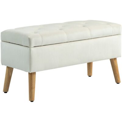 Banc de rangement - HOMCOM - avec couvercle tissu effet velours pieds en bois - charge jusquà 120 kg - 80 x 35 x 42 cm - crème Blanc - Publicité Banc de rangement - HOMCOM - avec couvercle tissu effet velours pieds en bois - charge jusquà 120 kg - 80 x 35 x 42 cm - crème Blanc - Publicité