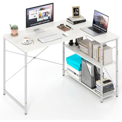 COSTWAY Bureau d’Angle Réversible avec 2 Étagères Réglables - Cadre Métallique Robuste 118 x 86 x 74 cm Blanc Blanc - Publicité COSTWAY Bureau d’Angle Réversible avec 2 Étagères Réglables - Cadre Métallique Robuste 118 x 86 x 74 cm Blanc Blanc - Publicité