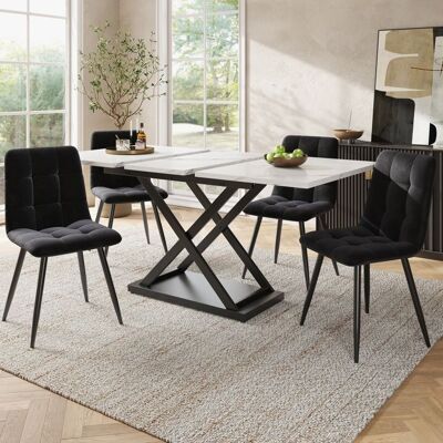 LEMONBEST Ensemble Table à Manger Extensible 120-160cm Effet Marbre Blanc + 4 Chaises Velours Noir - Set Salle à Manger 5 Pcs pour 4 Personnes Blanc - Publicité LEMONBEST Ensemble Table à Manger Extensible 120-160cm Effet Marbre Blanc + 4 Chaises Velours Noir - Set Salle à Manger 5 Pcs pour 4 Personnes Blanc - Publicité