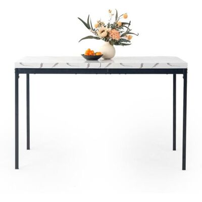 Table de salle à manger - FURNITURER - FurnitureR - Plateau blanc effet marbre - Bois épais - Cadre métal Blanc - Publicité Table de salle à manger - FURNITURER - FurnitureR - Plateau blanc effet marbre - Bois épais - Cadre métal Blanc - Publicité