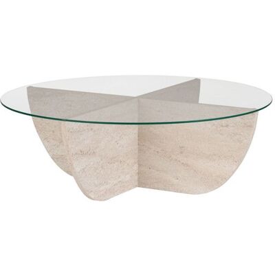 HANAH HOME Table basse en verre Liya 90 x 90 x 30 cm - Travertin Beige - Publicité HANAH HOME Table basse en verre Liya 90 x 90 x 30 cm - Travertin Beige - Publicité