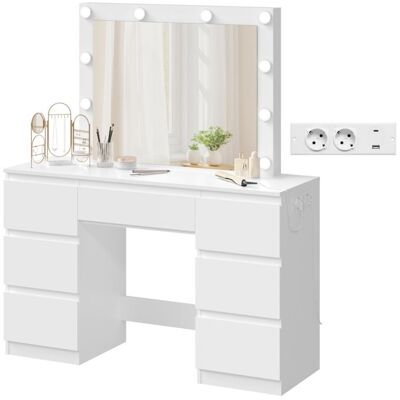 Coiffeuse avec Multiprise - WOLTU Table de Maquillage 7 Tiroirs- Miroir LED Réglable - Espace extra-large - Blanc Blanc - Publicité Coiffeuse avec Multiprise - WOLTU Table de Maquillage 7 Tiroirs- Miroir LED Réglable - Espace extra-large - Blanc Blanc - Publicité