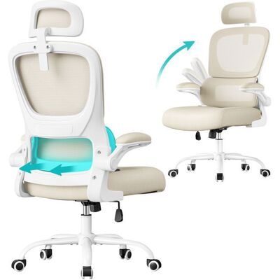 SONGMICS Chaise de Bureau avec Tissu en Maille Double Couche Accoudoirs Rabattables Soutien Lombaire et Appui-Tête Réglables Beige Sable Beige - Publicité SONGMICS Chaise de Bureau avec Tissu en Maille Double Couche Accoudoirs Rabattables Soutien Lombaire et Appui-Tête Réglables Beige Sable Beige - Publicité
