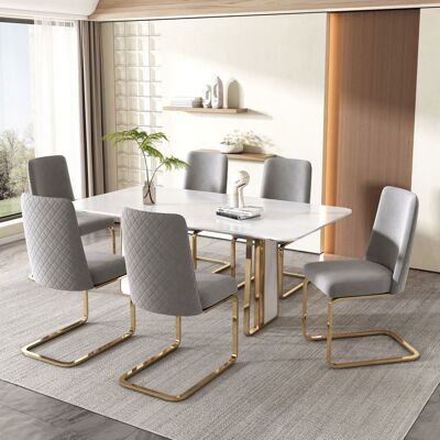 MERAX Lot de 6 Chaises de Salle à Manger en Velours Gris - avec Dossier Diamant - Pieds Métal Doré - Design Luxe Gris - Publicité MERAX Lot de 6 Chaises de Salle à Manger en Velours Gris - avec Dossier Diamant - Pieds Métal Doré - Design Luxe Gris - Publicité