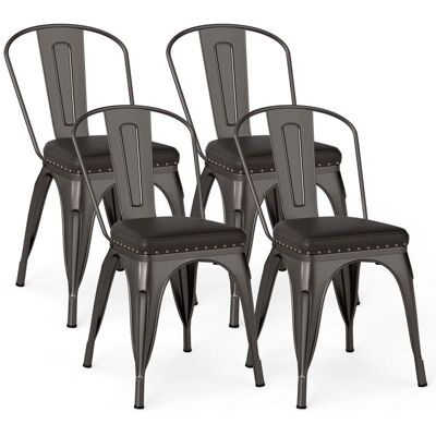 Lot 4 Chaises à Manger Empilables en Métal - COSTWAY - Dossier Amovible - Assise Rembourrée en Cuir Faux - 53 x 44 x 84 cm Gris - Publicité Lot 4 Chaises à Manger Empilables en Métal - COSTWAY - Dossier Amovible - Assise Rembourrée en Cuir Faux - 53 x 44 x 84 cm Gris - Publicité