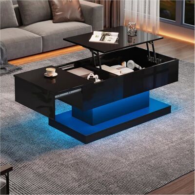 Lemonbest Table basse relevable table de salon avec LED et Espace de Rangement 100x50x45cm Design Coulissant latéralement Noir Noir - Publicité Lemonbest Table basse relevable table de salon avec LED et Espace de Rangement 100x50x45cm Design Coulissant latéralement Noir Noir - Publicité