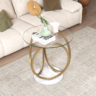 Table Basse Ronde COSTWAY Plateau en Verre Cadre Métallique Géométrique Doré Table de Salon pour Bureau Chambre 60x 60 x615 cm - Publicité Table Basse Ronde COSTWAY Plateau en Verre Cadre Métallique Géométrique Doré Table de Salon pour Bureau Chambre 60x 60 x615 cm - Publicité