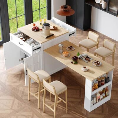Table de bar extensible - LEMONBEST - 133-202 cm - 2 tiroirs & 4 étagères - Plateau effet marbre - Blanc Blanc - Publicité Table de bar extensible - LEMONBEST - 133-202 cm - 2 tiroirs & 4 étagères - Plateau effet marbre - Blanc Blanc - Publicité