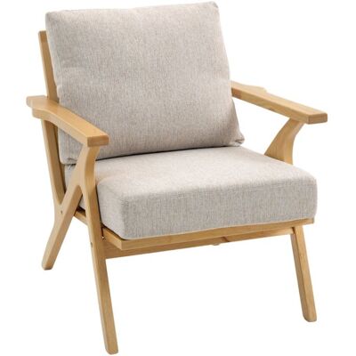 Fauteuil salon - HOMCOM - coussins rembourrée et pieds en bois dhévéa - tissu effet lin - 76x87x88cm - beige Beige - Publicité Fauteuil salon - HOMCOM - coussins rembourrée et pieds en bois dhévéa - tissu effet lin - 76x87x88cm - beige Beige - Publicité
