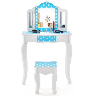 COSTWAY Coiffeuse Enfants avec Tabouret Miroir Amovible à 3 Volets & Tiroir & Dispositif Anti-Basculement 60 x 275 x 975cm Bleu - Publicité COSTWAY Coiffeuse Enfants avec Tabouret Miroir Amovible à 3 Volets & Tiroir & Dispositif Anti-Basculement 60 x 275 x 975cm Bleu - Publicité