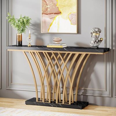 Tribesigns Table console dorée de 150 cm table dentrée moderne avec base en métal en forme de grille Or et Noir Noir - Publicité Tribesigns Table console dorée de 150 cm table dentrée moderne avec base en métal en forme de grille Or et Noir Noir - Publicité